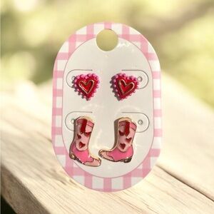Pink Heart and Boot Earrings Set for Kids